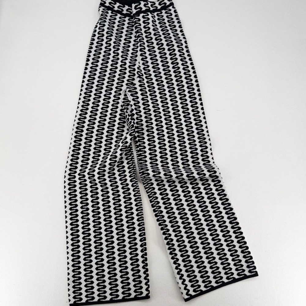 Lucy Paris Knit Pants Zigzag Black White Wide Leg Size M High Waist Geometric